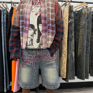 Mặt Trời Faded Màu Hồng Và Màu Đỏ Mặt Trời Faded Thời Trang Phố Tùy Chỉnh Nhà Sản Xuất Quần Áo Nút Xuống Lần Lượt Xuống Cổ Checker Baggy Flannel Áo Sơ Mi - Product Image 6