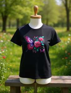 T-shirt stampata da donna taglie forti Z Threeks, con farfalle e fiori, a maniche corte, girocollo, vestibilità casual ampia, in jersey 100% cotone - Product Image 2