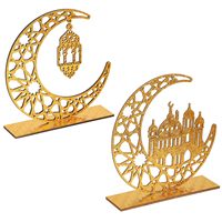 Décorations de Ramadan en contreplaqué, plaques de table pour la célébration de l'Aïd al-Fitr, en forme de lune et de château, semi-artisanales, pour usage intérieur, à suspendre