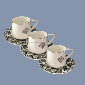 Tasse et soucoupe de café en porcelaine, en céramique, de luxe moderne, Fine, style arabe, turc, avec ligne dorée - Product Image 3