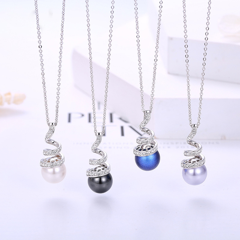 Exquisite simple multicolor S925 silver rotating Pearl Necklace