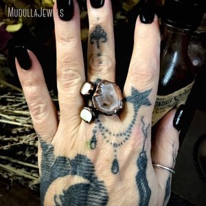 Bague réglable en Agate et géode, bijou Wicca The Power de trois pierres, anneau en cuivre Antique, RM43307 - Product Image 1