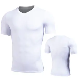 Mezcla de poliéster Elastano Secado rápido Fabricantes de China Cuello en V Hombres Fitness Camisetas Ropa de gimnasio