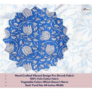 Tela Popelina 100% Algodón Azul con Estampado Floral Hecho a Mano en India, Transpirable y Ligera, para Textiles del Hogar, Third Eye Export - Product Image 4