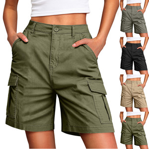 Shorts <span class=keywords><strong>cargo</strong></span> pour femmes, couleur unie, multi-poches, taille haute, streetwear, pantalons décontractés, vêtements de travail - Product Image 5