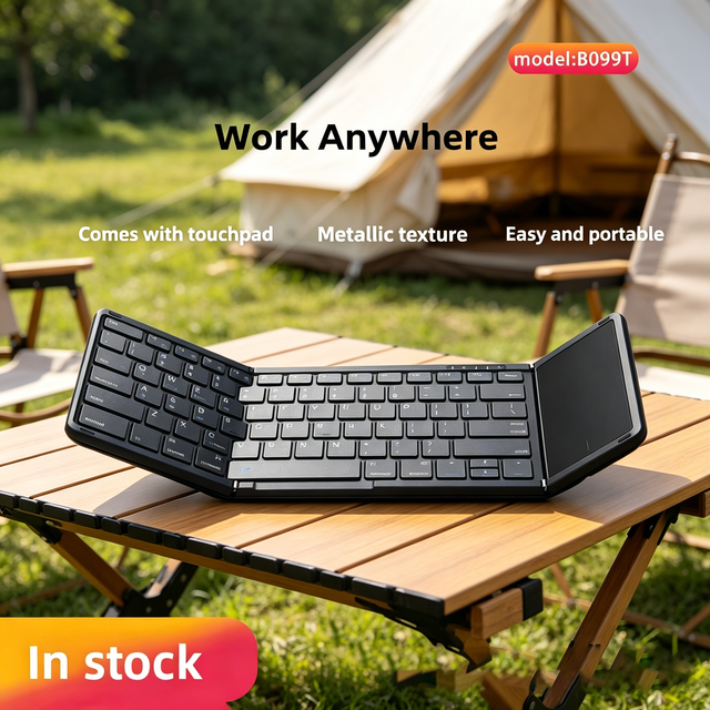 3-Folding Wireless Keyboard with Touchpad, Portable Universal Bluetooth Keyboard for Mobile Phone Tablet Notebook