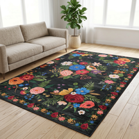 Vintage Boho Blumenmuster Polyester Maschinengefertigter Teppich Rutschfester Waschbarer Weicher Bodenteppich für Wohnzimmer Schlafzimmer Zuhause
