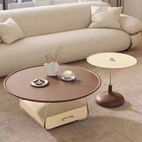 Mesa de Centro Redonda de Acrílico con Cajón, Estilo Moderno y Minimalista, Tapa de Madera Maciza, Cajón de Madera Ecológica E1, Color Blanco Crema, para Sala de Estar