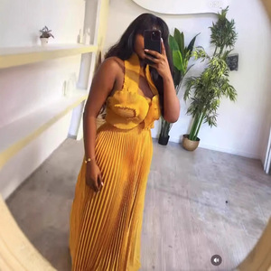 Ensemble 2 pièces plissé sexy pour femme : haut à col halter et dos nu, pantalon large – Tendance - Product Image 6