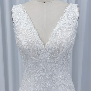 Vestido de Novia Moderno Estilo Boho Sirena HX55, Sin Mangas, con Cordones, Lentejuelas, Bordado de Encaje, Apliques de Flores de Cristal, Falda Larga - Product Image 2