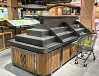 Système d'étagères de présentation pour supermarchés, étagères en métal et en bois, présentoir double face pour produits de vente au détail