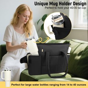 <span class=keywords><strong>Sac</strong></span> fourre-tout de travail léger pour femmes <span class=keywords><strong>grand</strong></span> compartiment pour ordinateur portable 15.6 pouces porte-gobelet poche pour bouteille d'eau <span class=keywords><strong>sac</strong></span> <span class=keywords><strong>à</strong></span> <span class=keywords><strong>main</strong></span> <span class=keywords><strong>noir</strong></span> gonflé - Product Image 2