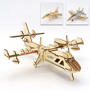 Laser Cut 3D Wood Puzzles Montessori Educational Toys 3D Mini Helicopter Airplane Toys For Kids
