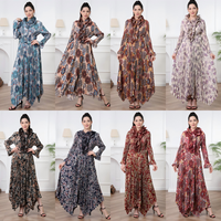 ODM marque Style Design Miyake plissé écharpe col modeste robes Boho Floral à manches longues irrégulière Maxi lâche taille unique vêtements