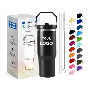 Tumblers Wholesale Bulk 20oz & 30oz Stainless Steel Tumbler Double-Wall Flip <b>Straw</b> Insulated Travel Mug Tumbler <b>with</b> Handle - Product Image 1