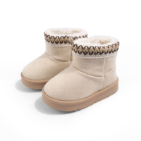 Bottes de neige classiques pour enfants en daim camel, personnalisables en gros, avec doublure chaude en peluche et bordure tissée décorative
