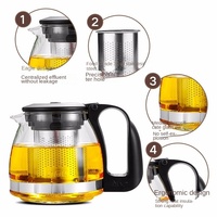 Ensemble théière portable BAMBUS en verre borosilicate haute résistance avec filtre en acier inoxydable et manchons isolants, 5 pièces (1 théière + 4 tasses)