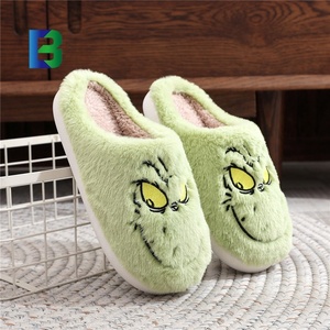 Cadeau de Noël <span class=keywords><strong>Grinch</strong></span> Face pantoufles modèles chambre unisexe maison fourrure pantoufles - Product Image 2