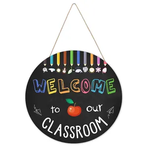 Welcome to Our Classroom Door Sign Dia Wooden Hanging Wall Decor Back To School Round Teacher for Classroom Decorations