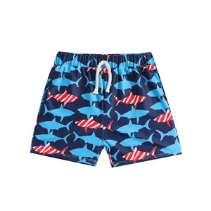 Großhandel Kinder Bade bekleidung Cute Shark Series Print Strands horts Schnellt rocknende Jungen Badehose Dehnbarer Pool Spiel kostüme