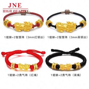 Pulsera Gilt Pixiu para <span class=keywords><strong>mujer</strong></span>, chapada en oro amarillo sobre cobre, accesorios de oro duro 3D, cuentas con efecto <span class=keywords><strong>tatuaje</strong></span>, pulsera roja con correa de mano para hombre - Product Image 4