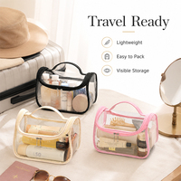 Sac cosmétique transparent en PVC avec poignée, ouverture large, étanche, organiseur de maquillage de voyage, trousse de toilette