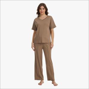 Pijamas de Bambú Personalizadas al por Mayor de Marca Privada, Conjunto de Pijamas Largos y Suaves para Mujer, Ropa de Dormir, Conjuntos de Loungewear para Mujer - Product Image 1