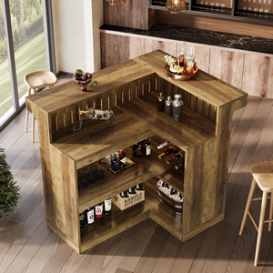 Mobile Bar ad Angolo a L, 4 Ripiani Autoportante con Portabicchieri e Spazio di Archiviazione, Stazione Cocktail Compatta per Soggiorno - Product Image 2