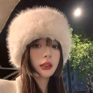 Women's <b>Rabbit</b> Fur Earflap Hat White Thickened Warm Winter Bucket Hat For Cold Weather Female - Product Image 2