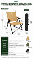Prêt à être expédié |   Chaise pliante de camping en aluminium NBT pour l'extérieur avec accoudoirs en bois massif et sac de transport - Portable pour la plage et les pique-niques