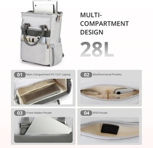 กระเป๋าเป้สะพายหลังสำหรับผู้หญิงขนาด 28 ลิตร พร้อมพอร์ตชาร์จ USB ช่องใส่ของป้องกัน RFID ใส่คอมพิวเตอร์ขนาด 15.6 นิ้ว เหมาะสำหรับเดินทางและทำงาน ขายส่ง - Product Image 6