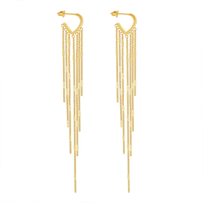 Mode Gold Farbe lange Quaste Ohrringe Schmuck Vintage Metall Statement Fransen Ohrringe Charm Drop Dangle Herz Ohrring für Frauen