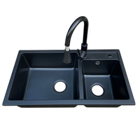 Évier de cuisine rectangulaire en pierre de quartz composite, double bac, avec égouttoir en granit, pour installation sur comptoir, idéal pour cuisine et buanderie