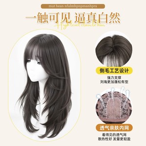 Perruque longue et droite pour femme de marques nationales, en fibre haute température, densité 130%, avec frange, perruque complète en dentelle - Product Image 3