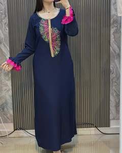 Premium doux Jersey broderie col rond à volants manchette caftan Abaya femmes vêtements quotidiens - Product Image 4