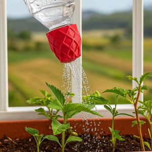 Aspersor giratorio de 360 grados para tapa de botella de plástico, rojo, con boquilla roscada para riego de flores - Product Image 1