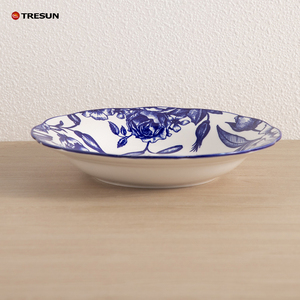 Prix de gros Tresun, fabrication sur mesure OEM, impression par tampographie, ensemble de 16 assiettes en céramique à motif floral bleu et oiseaux, vaisselle. - Product Image 5