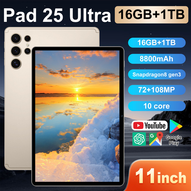 New 11 Inch Pad 25 Ultra Android Dual SIM Smart Learning Tablet 16+ 1TB Highly Sought After in Foreign Trade Low Price High Spec