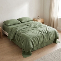 Parure de lit en lin lavé sur mesure 4 pièces : housse de couette, drap plat, taies d'oreiller, couleur unie pour la maison et l'hôtel