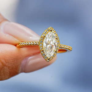 Anelli Raffinati Antiossidanti in <span class=keywords><strong>Argento</strong></span> <span class=keywords><strong>925</strong></span> Placcato Oro 18K con Moissanite Colorata Taglio Marquise da 1/2 Carato VVS, Gioielli da Matrimonio per Donne - Product Image 6