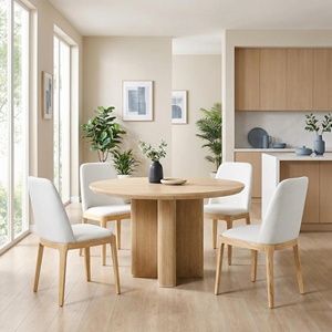 Table à manger moderne du milieu du siècle, 6 places, table ronde cannelée de 47 pouces avec bord épaissi et base sur pied robuste pour la cuisine - Product Image 1