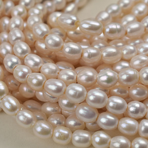 Perles de riz à grand trou de 9 mm, aspect soigné, perles d'eau douce naturelles faites à la main, accessoires de bijouterie DIY, blanc rose - Product Image 4