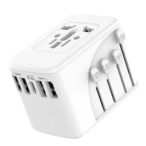 Adaptador de tomada para viagem elétrica, plugue de conversão preto para reino unido estados unidos união europeia e austrália carregador usb 1c