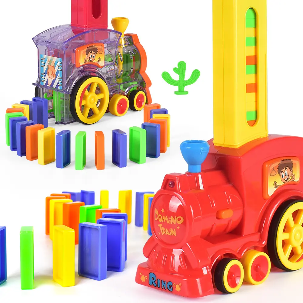 Juego de tren dominó para niños, con luz de sonido, automático, bloques de dominó coloridos, juego educativo DIY, juguete de regalo