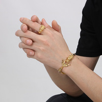 Ensemble bague et bracelet pour homme style ethnique chinois en acier inoxydable, motif dragon torsadé, bijoux de mode, vente en gros
