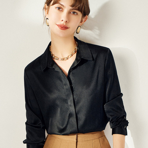 Camicia di <span class=keywords><strong>seta</strong></span> da donna di alta qualità Design classico nero a manica lunga da ufficio blusa in <span class=keywords><strong>seta</strong></span> satinata - Product Image 6