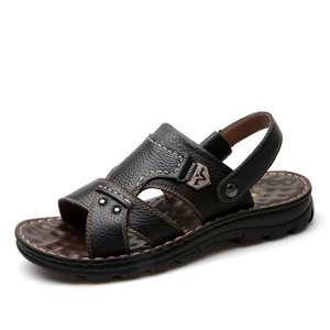 Sandalias de Playa de Cuero Genuino para Hombre, Sandalias de Dos Usos de Cuero Vacuno de Primera Capa, Antideslizantes, para Caminar al Aire Libre, Zapatos Casuales - Product Image 4