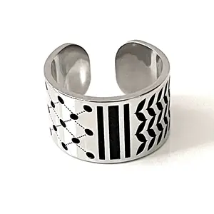 Handmade Palestinian Kufiyya Ring Unisex Ring Of Kufiyya Style 316l Stainless Steel Ring