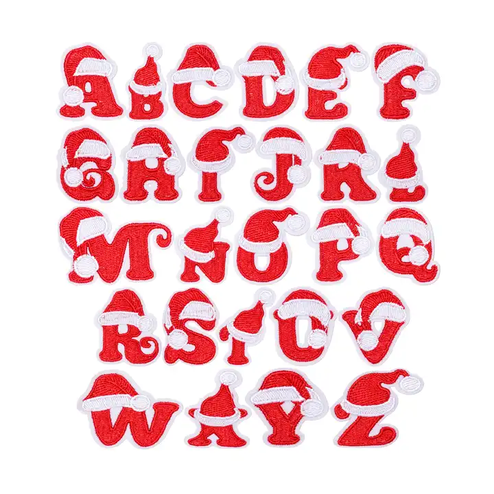 christmas red letters embroidery iron-on backing