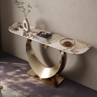 Table console de base en or de luxe conception de coeur unique Table décorative en pierre frittée pour le stockage de meubles de maison de salon